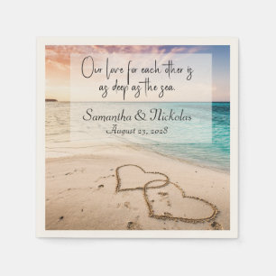 Beach Wedding Hearts in Sand Personalised Napkin
