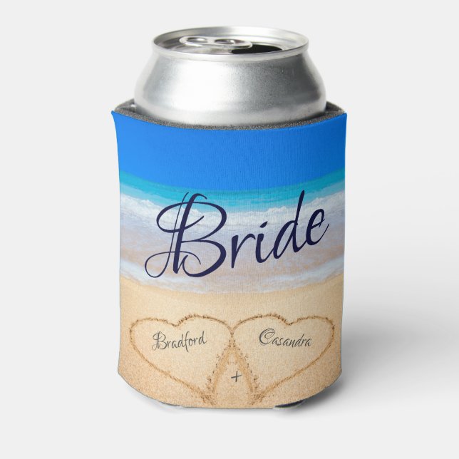  Beach Wedding Hearts in Sand Welcome  Can Cooler (Can Back)