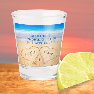  Beach Wedding Hearts in Sand Welcome  Shot Glass