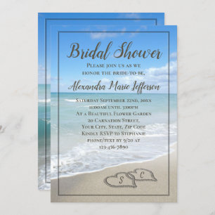 Beach Wedding Hearts in the Sand Bridal Shower Invitation