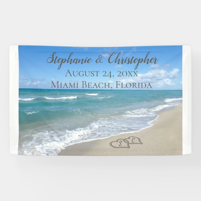 Beach Wedding Hearts in the Sand Elegant Banner (Horizontal)