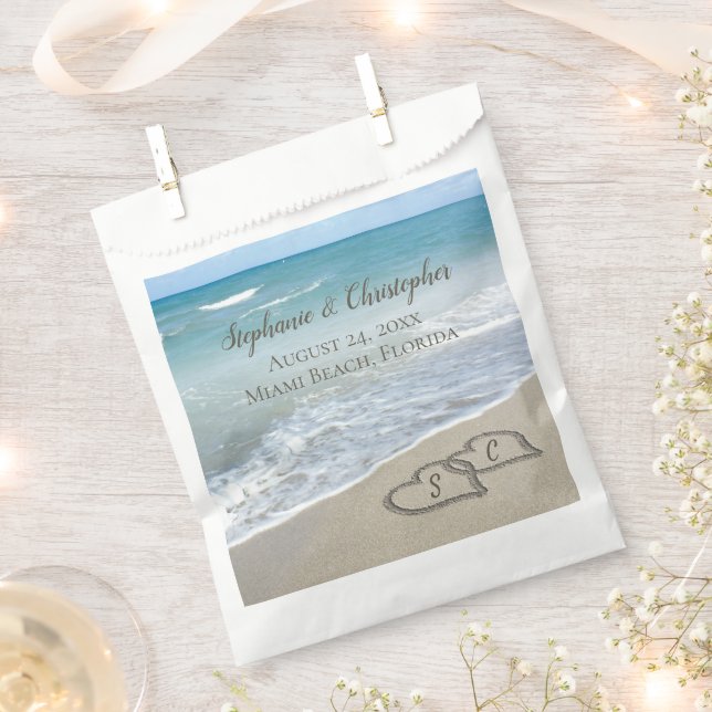 Beach Wedding Hearts in the Sand Elegant Favour Bags (Clipped)