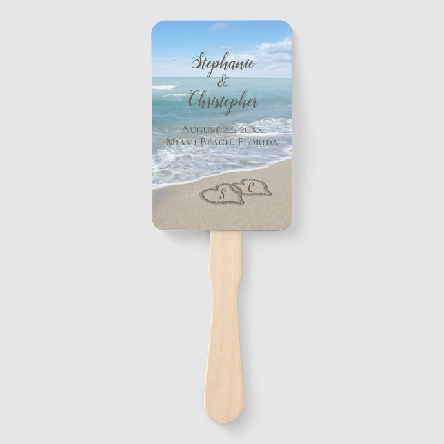 Beach Wedding Hearts in the Sand Elegant Hand Fan (Front)