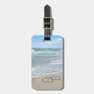 Beach Wedding Hearts in the Sand Elegant Luggage Tag