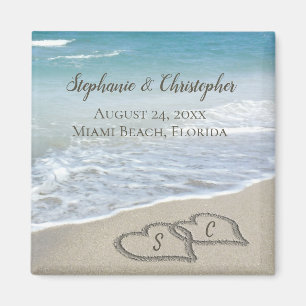 Beach Wedding Hearts in the Sand Elegant Magnet