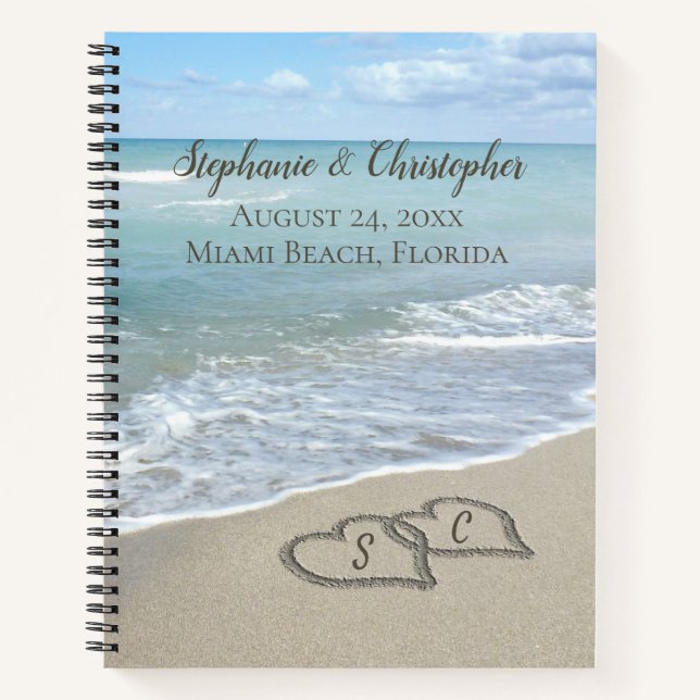 Beach Wedding Hearts in the Sand Elegant Notebook (Front)