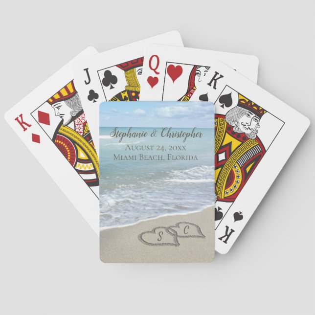 Beach Wedding Hearts in the Sand Elegant Playing Cards (Back)