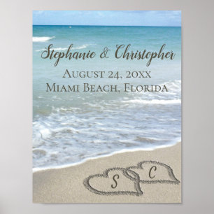 Beach Wedding Hearts in the Sand Elegant Poster