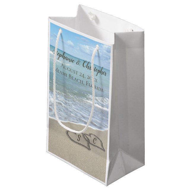Beach Wedding Hearts in the Sand Elegant Small Gift Bag (Front Angled)