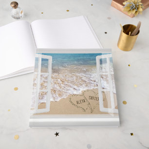Beach Wedding Hearts in Window Guest Book