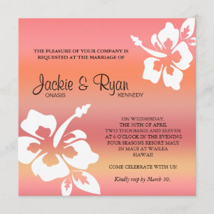 Beach Wedding Invitation Hibiscus Coral Orange