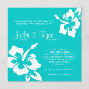 Beach Wedding Invitation Hibiscus Flower Blue