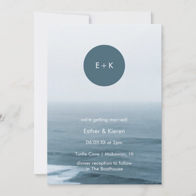 Beach Wedding Invitation | Minimalist Monogram (Front)