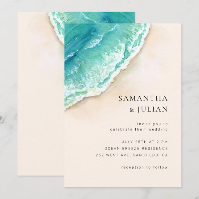 Beach Wedding Invitation, Sea Ocean Wedding Invitation (Front/Back)