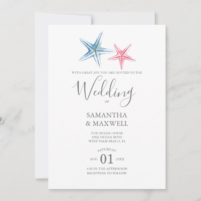 Beach Wedding Invitation - Starfish (Front)