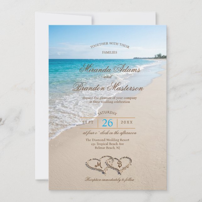 Beach Wedding Invitation Turquoise Ocean Design (Front)
