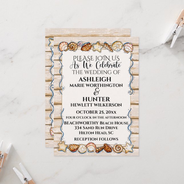 Beach Wedding Invitation Version 2 (Front/Back In Situ)
