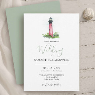 Beach Wedding Invitation Watercolor Lighthouse