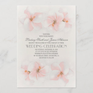 Beach wedding invitation with pink flowers
