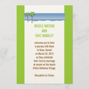 Beach Wedding Invitations Palm Trees Cream Green