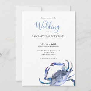 Beach Wedding Invitations Watercolor Blue Crab
