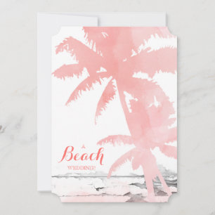 Beach Wedding Invite Coral Palm Trees Wood