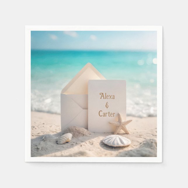 Beach Wedding Invite With Starfish Napkin (Front)