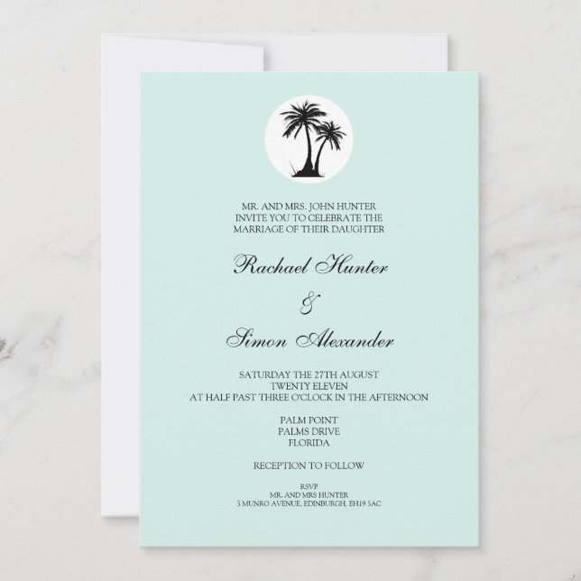 Beach Wedding Invitiation -Turquoise Invitation (Front)