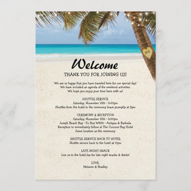 Beach Wedding Itinerary Double Sided Program Programme (Front)