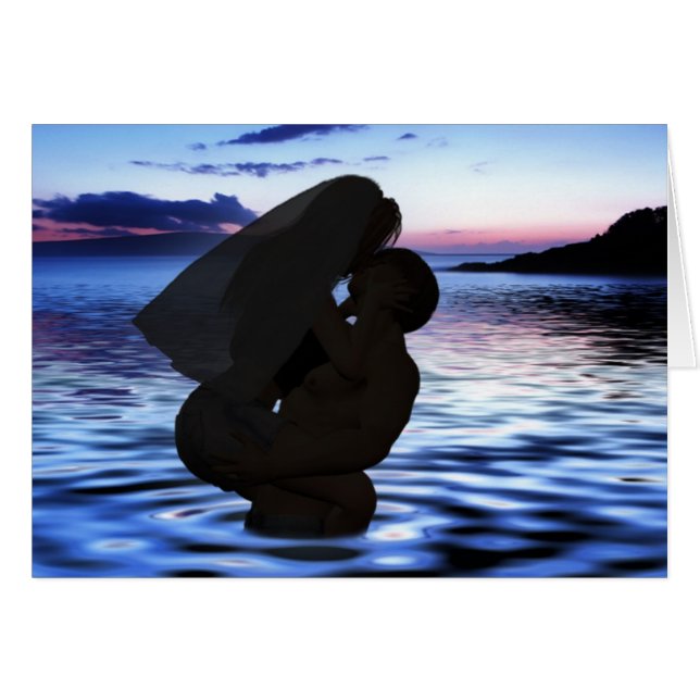 Beach Wedding, Kissing Honeymoon Couple (Front Horizontal)