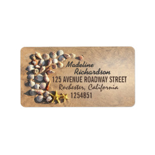 beach wedding labels with seashells & starfish