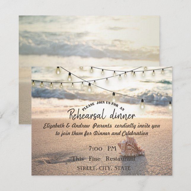 Beach Wedding, Lights Seashell Rehearsal Dinner Invitation (Front/Back)