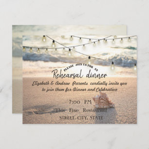 Beach Wedding, Lights Seashell Rehearsal Dinner Invitation