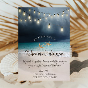 Beach Wedding, Lights Seashell Rehearsal Dinner Invitation