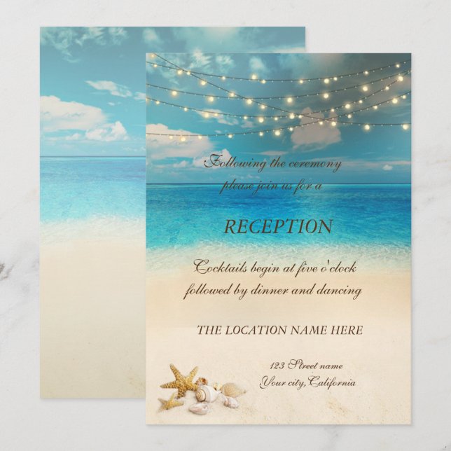 Beach  Wedding Lights Seashells Reception Invitation (Front/Back)