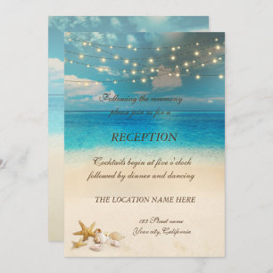 Beach Wedding Lights Seashells Reception Invitation