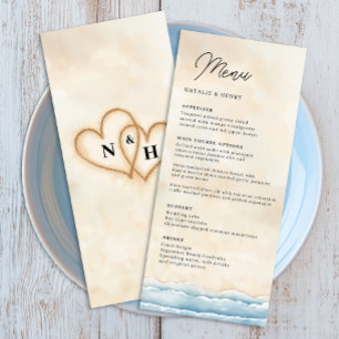 Beach Wedding Menu Template with Watercolor Ocean