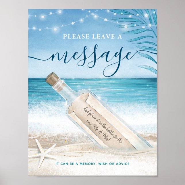 Beach Wedding Message in a Bottle Guest Book Sign (Front)