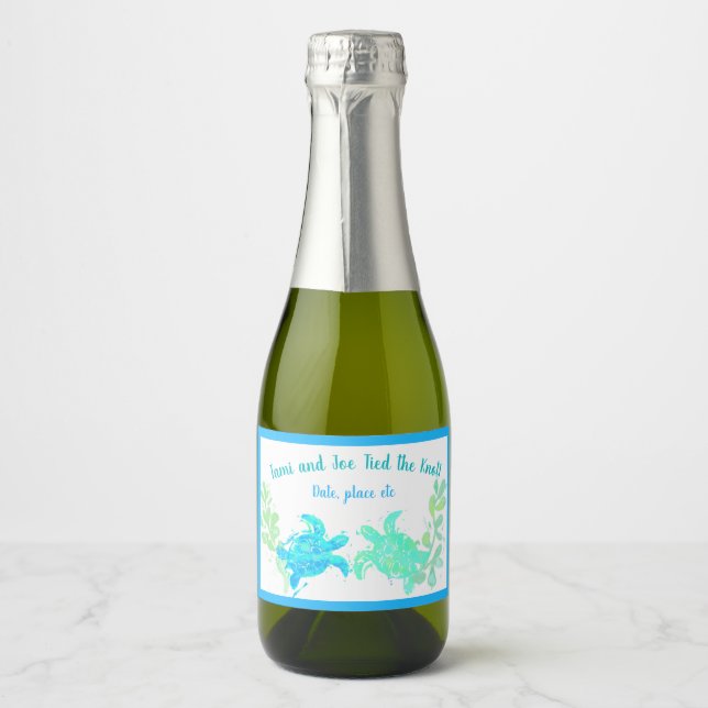 Beach Wedding Mini Sparkling Wine Bottle Label (Front)