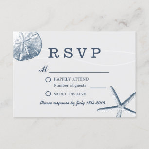 Beach Wedding Minimal Sand Dollar & Starfish RSVP