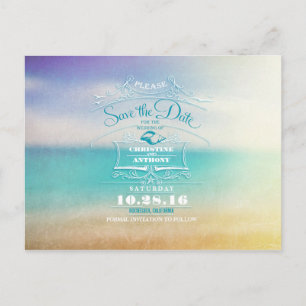 Beach wedding modern save the date postcards