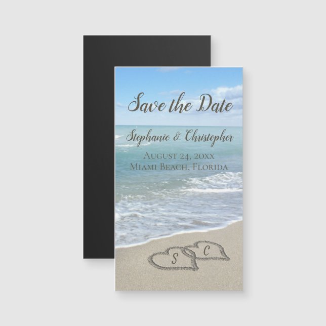 Beach Wedding Monogram Hearts in the Sand (Front/Back)