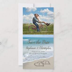 Beach Wedding Monogram Hearts in the Sand Save The Date