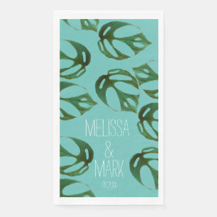 Beach Wedding Monstera Couples Name Napkin