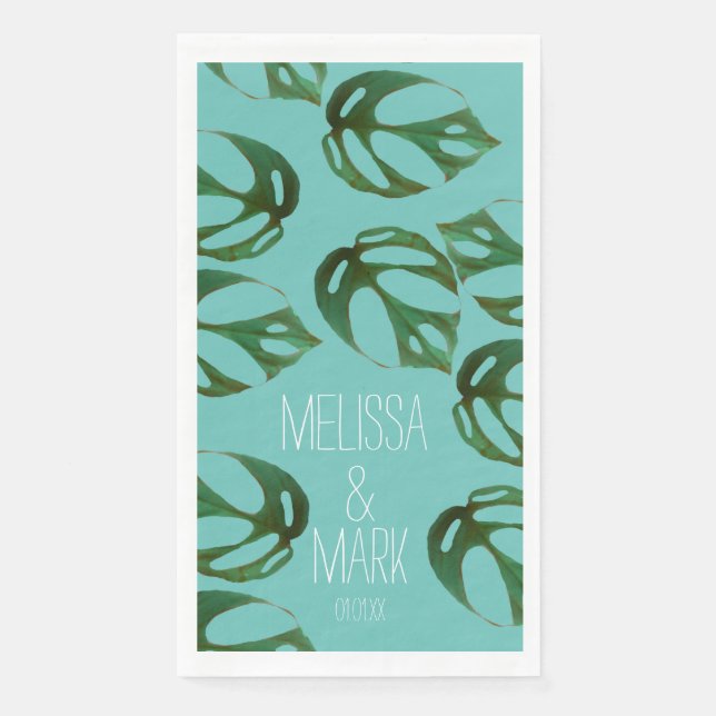 Beach Wedding Monstera Couples Name     Napkin (Front)