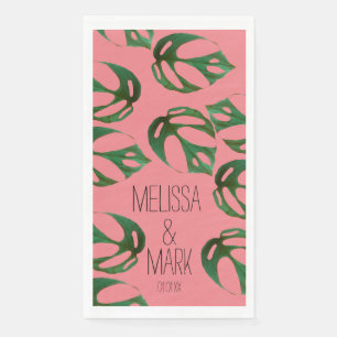 Beach Wedding Monstera Couples Name    Napkin