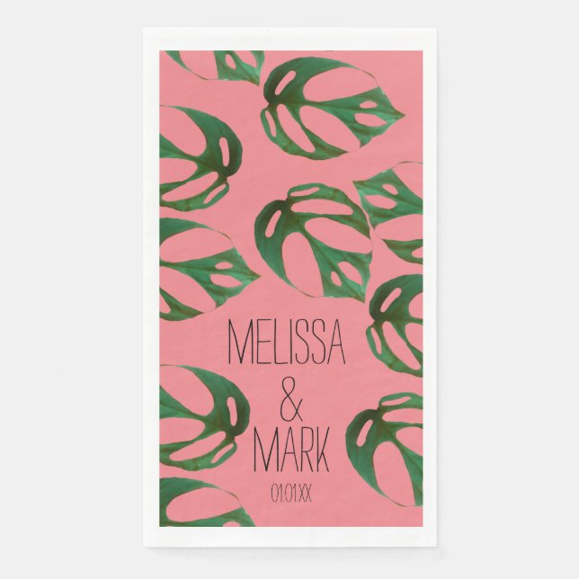 Beach Wedding Monstera Couples Name    Napkin (Front)