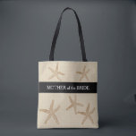 Beach wedding Mother of bride monogram name Tote Bag<br><div class="desc">Modern Beach wedding bag. Starfish on sand color faux burlap,  Mother of the Bride,  name at the back.
You can easily change the text at the front and name at the back.</div>