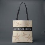Beach wedding Mother of groom sand burlap Tote Bag<br><div class="desc">Modern Beach wedding bag. Starfish on sand colour faux burlap,  Mother of the Groom,  name at the back.
You can easily change the name at the back.</div>
