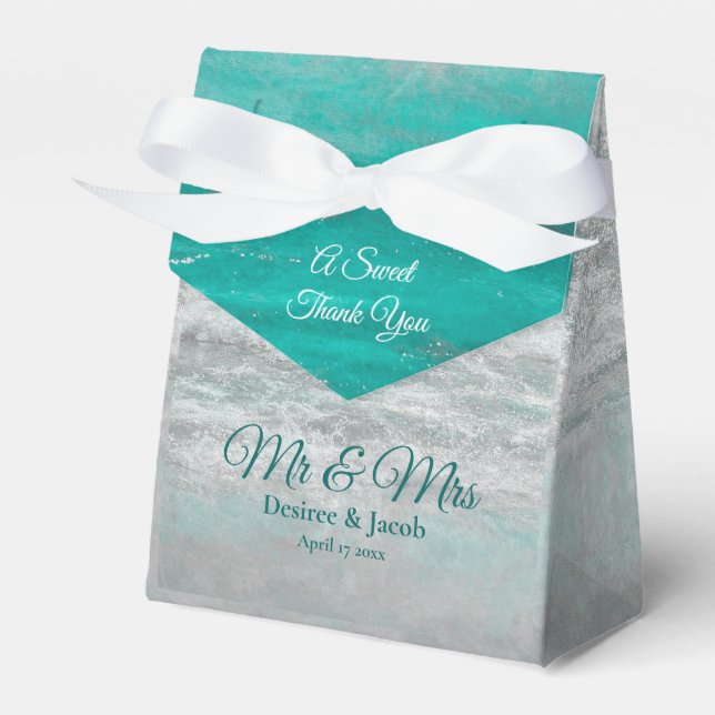 Beach Wedding Mr And Mrs Turquoise Tropical Ocean Favour Box (Front Side)